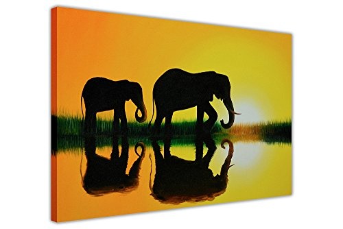 CANVAS IT UP Nature auf Leinwand, Bilder Afrikanischer Elefant Sonnenuntergang Prints Raum Dekoration Tier Home Art Fotos 18 mm Starke Rahmen