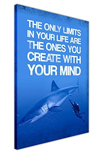 CANVAS IT UP Shark und Taucher Grenzen in Your Life Motivierendes Zitat blau Leinwand Bilder Art Wand Prints Dekoration Kunstwerke Größe: A4-30,5 x 20,3 cm (30 x 20 cm)