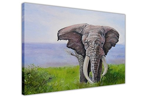 CANVAS IT UP Wunderschöne Elefant und Fluss Ölgemälde Nachdruck auf Ein gerahmtes Leinwandbild Wild Life Animal Prints Größe: 101,6 x 76,2 cm (101 x 76 cm)