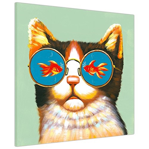 Katze mit goldfigh Sonnenbrille auf Leinwand gerahmt Tier Kunst Bilder, gold, 01- 16" X 16" (40CM X 40CM)