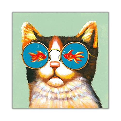 Katze mit goldfigh Sonnenbrille auf Leinwand gerahmt Tier Kunst Bilder, gold, 01- 16" X 16" (40CM X 40CM)