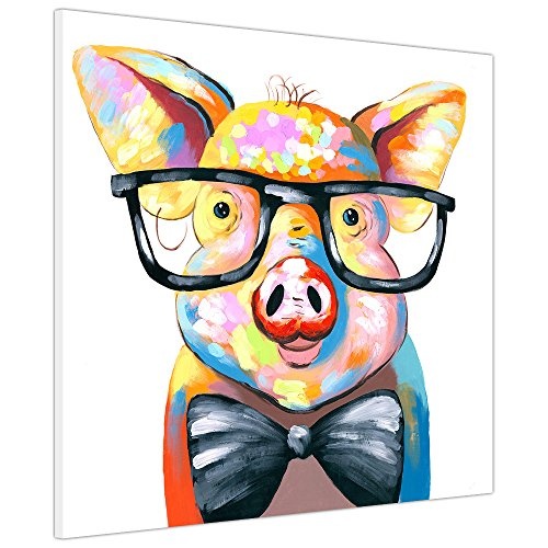 Cute BOW Krawatte Piggy auf gerahmtes Leinwandbild, Kunstdruck Home Dekoration Tier Bilder, 04- 30" X 30" (76CM X 76CM)