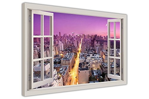 CANVAS IT UP Lila Sky New York Skyline auf Rahmen Leinwand Prints Art Wand Bilder Home Dekoration Modern Art Größe: A4-30,5 x 20,3 cm (30 x 20 cm)