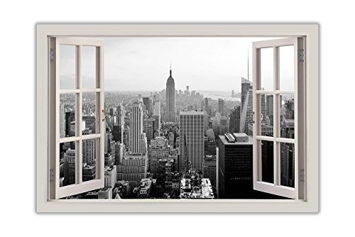 CANVAS IT UP Schwarz und Weiß New York City View Fenster Bay Effekt, gerahmt Prints Leinwand Bilder Art Wand Bilder Größe: 101,6 x 76,2 cm (101 x 76 cm)