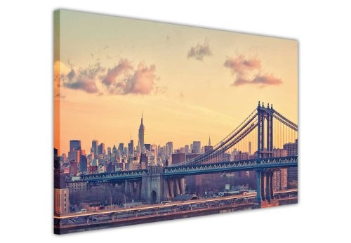 CANVAS IT UP Leinwandbilder Prints New York City Manhattan Bridge auf Dawn Raum Dekoration Poster Foto Druck Bild Landmarks, canvas holz, 7-30" X 20" (76CM X 50CM)
