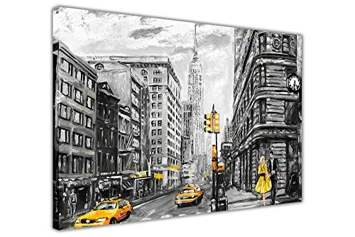 Gelb New York City Ölgemälde Nachdruck auf Rahmen Leinwand Wand Art Prints Home Dekoration Bilder Schwarz und Weiß, Black/White/Yellow, 04- 30" X 20" (76cm X 50cm)