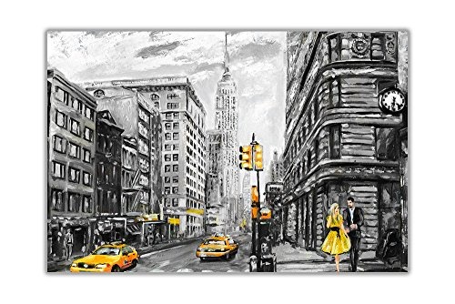 Gelb New York City Ölgemälde Nachdruck auf Rahmen Leinwand Wand Art Prints Home Dekoration Bilder Schwarz und Weiß, Black/White/Yellow, 04- 30" X 20" (76cm X 50cm)