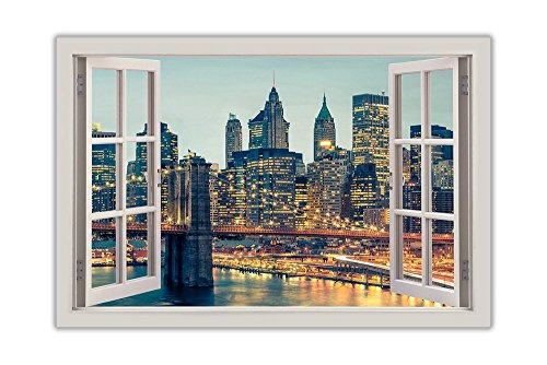 New York City Manhattan Bridge Bilder Fenster Bay View gerahmt Prints Leinwand Art Wand Bilder moderne Kunstwerke 38 mm starke Rahmen, canvas holz, 04- A1 - 34" X 24" (86CM X 60CM)