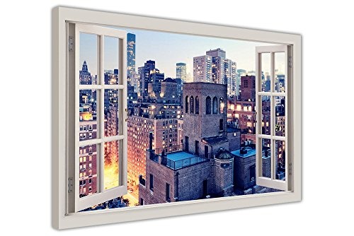 Manhattan New York Fenster-Ansicht Bilder bay-cornice-Druck Bilder auf Leinwand, moderne Kunst Rahmen Fotos 38 mm-Dicke zeitgenössisch 04- A1 - 34" X 24" (86CM X 60CM)