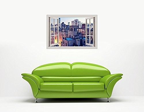 Manhattan New York Fenster-Ansicht Bilder bay-cornice-Druck Bilder auf Leinwand, moderne Kunst Rahmen Fotos 38 mm-Dicke zeitgenössisch 04- A1 - 34" X 24" (86CM X 60CM)