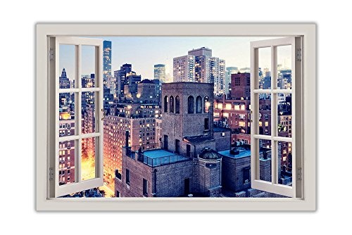 Manhattan New York Fenster-Ansicht Bilder bay-cornice-Druck Bilder auf Leinwand, moderne Kunst Rahmen Fotos 38 mm-Dicke zeitgenössisch 04- A1 - 34" X 24" (86CM X 60CM)