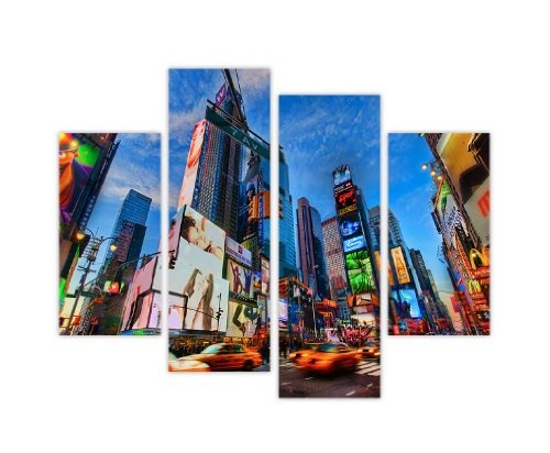 Leinwanddruck NEW YORK TIMES SQUARE Speeding Cars Foto Home Décor Print Raum Dekoration Bilder 4 Panel 88,9 cm 90 cm breit/71,1 cm 71 cm hoch extra große Modern Art