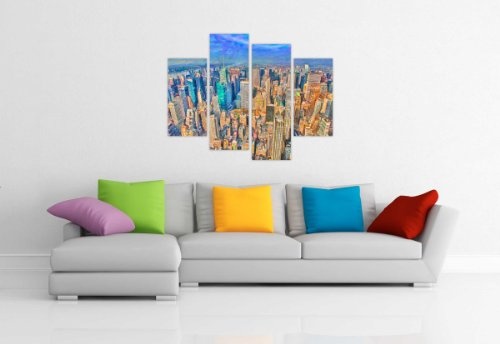 Leinwanddruck NEW YORK CITY Sky View Ölgemälde Foto Home Décor Print Raum Dekoration Bilder 4 Stück 88,9 cm 90 cm breit/71,1 cm 71 cm hoch extra große Modern Art