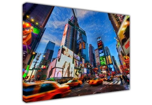 Fotodruck auf Leinwand, Motiv Stadtansicht New York Times Square mit schnellen Fahrzeugen, Nachdruck eines Ölgemäldes, Querformat, Groß 5- A2 - 16" X 24" (40CM X 60CM)