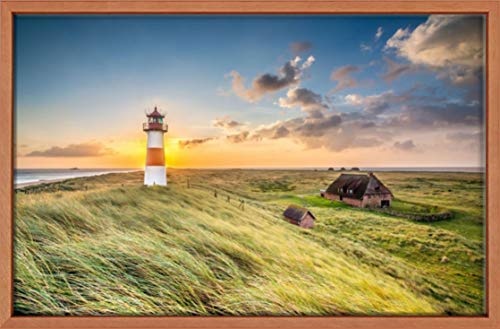 Homedeco-24 Canvas Leinwandbild Wandbild Kunstdruck, Leuchtturm 65x100 cm auf Keilrahmen gespannt und mit Massivholz-Schattenfugenrahmen 6 Farben-Auswahl, Hier Terrakotta