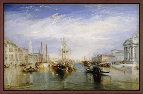 Canvas Leinwandbild Wandbild Kunstdruck, W.M. Turner - The Grand Canal of Venice 80x120 cm auf Keilrahmen gespannt und mit Massivholz-Schattenfugenrahmen 6 Farben-Auswahl, hier Dunkelbraun