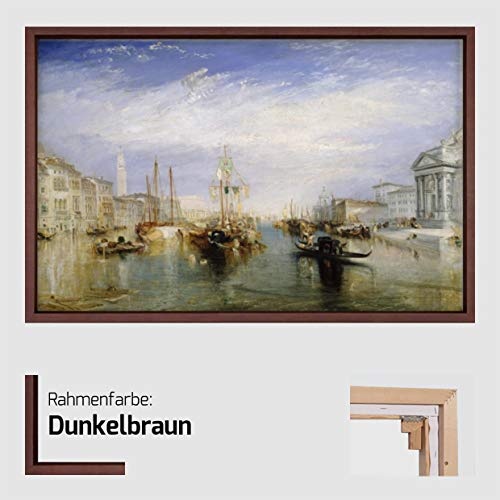 Canvas Leinwandbild Wandbild Kunstdruck, W.M. Turner - The Grand Canal of Venice 80x120 cm auf Keilrahmen gespannt und mit Massivholz-Schattenfugenrahmen 6 Farben-Auswahl, hier Dunkelbraun