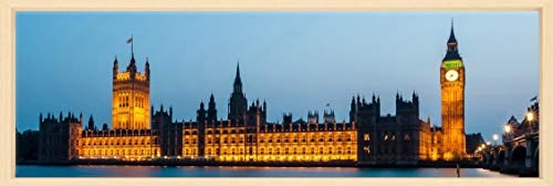 Canvas Leinwandbild Wandbild Kunstdruck, London - Houses of Parliament and Big Ben 50x150 cm auf Keilrahmen gespannt und mit Massivholz-Schattenfugenrahmen 6 Farben-Auswahl, hier Ahorn Natur
