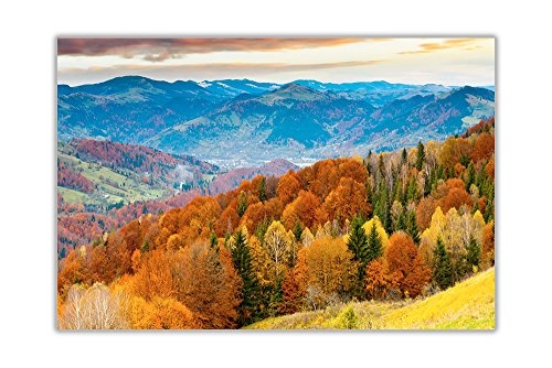 CANVAS IT UP Herbst Sonnenuntergang über Bäume und Hills gerahmtes Leinwandbild, Kunstdruck Home Dekoration Bilder Größe: A4-30,5 x 20,3 cm (30 x 20 cm)