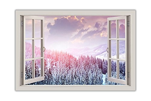 CANVAS IT UP Winter Bild von Snowy Trees 3D-Fenster, Bay Effekt Rahmen Leinwand Bilder Wand Art Prints Größe: A4-30,5 x 20,3 cm (30 x 20 cm)
