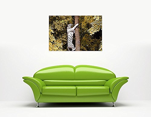 CANVAS IT UP Weiß Tiger Klettern Baum mit Gelb Blätter auf Leinwand gerahmt Wall Decor Art Tier Bilder Größe: 101,6 x 76,2 cm (101 x 76 cm)