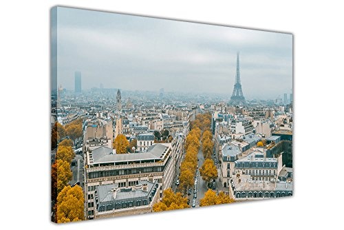 Paris Skyline und Gelb Bäume auf gerahmter Leinwand Prints Home Dekoration City Bilder, gelb, 01- A4 - 12" X 8" (30cm X 20cm)