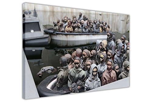 CANVAS IT UP New Banksy Refugee Boote Dismaland Theme Park gerahmt Wall Art Bilder auf Leinwand Graffiti Größe: 76,2 x 50,8 cm (76 x 50 cm)