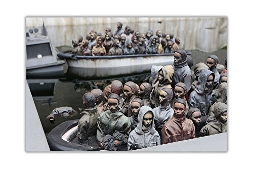 CANVAS IT UP New Banksy Refugee Boote Dismaland Theme Park gerahmt Wall Art Bilder auf Leinwand Graffiti Größe: 76,2 x 50,8 cm (76 x 50 cm)