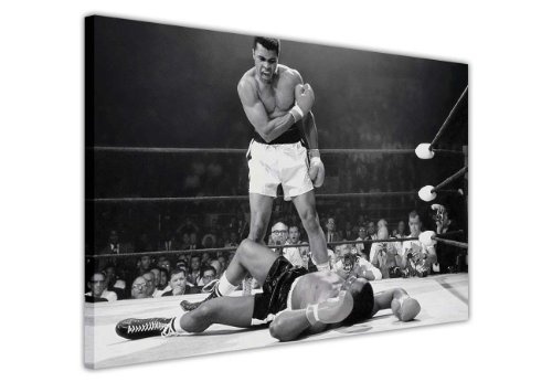 Kunstdruck in Schwarz/Weiß auf Leinwand, Wandkunst, Bilder vonLegenden, ikonisch, Muhammad Ali Knockout KO Druck, Raum-Dekoration, Nostalgie, Box-Champions, canvas holz, schwarz / weiß, 9- A0 - 40" X 30" (101CM X 76CM)