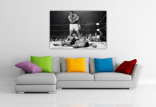 Kunstdruck in Schwarz/Weiß auf Leinwand, Wandkunst, Bilder vonLegenden, ikonisch, Muhammad Ali Knockout KO Druck, Raum-Dekoration, Nostalgie, Box-Champions, canvas holz, schwarz / weiß, 9- A0 - 40" X 30" (101CM X 76CM)