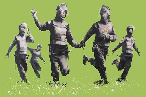 Banksy Bilder Leinwand Wand Art Prints Riot Police Running in grün Field Fotos Bild drucken Home Dekoration Graffiti Fotos, canvas holz, grün, 7- 30" X 20" (76CM X 50CM)