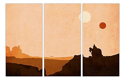 Tatooine Star Wars Desert World 3 Panel Gerahmter Leinwand Prints Movie Bilder Film Poster Wall Art, canvas holz, 5- 3 X 40" X 20" (3 X 102CM X 50CM)
