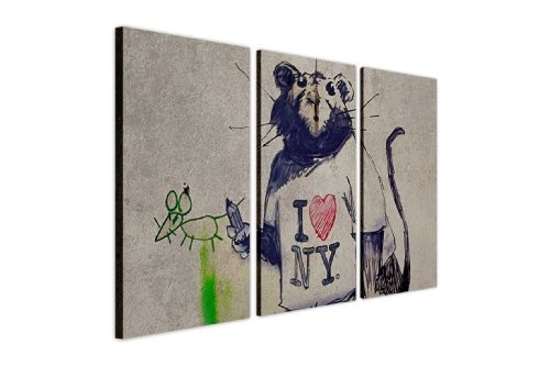 Leinwandbild WALL ART BANKSY Prints I Love New York Ratte TShirt Foto Bilder Graffiti Druck 3 Getäfelten Modern Art, canvas holz, 1- 3 X 16" X 8" (3 X 40CM X 20CM)