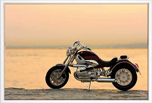 Homedeco-24 Canvas Leinwandbild Wandbild Kunstdruck, Harley Davidson Bike Motorrad 65x100 cm auf Keilrahmen gespannt und mit Massivholz-Schattenfugenrahmen 6 Farben-Auswahl, Hier Weiß