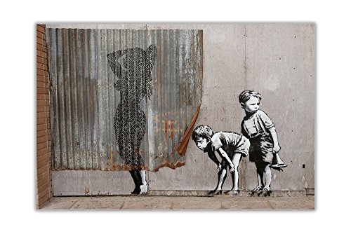 Leinwandbild, gerahmt, Motiv: Banksy - ausgesetzte Kinder, Dismaland-Sammlung, canvas holz, 04- 30" X 20" (76CM X 50CM)