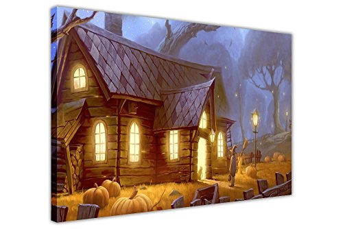 Halloween-Süßigkeitenbeutel Kinder Dekoration Haus beunruhigend Leinwand Kunstdruck Wand ca. 1,8 cm Rahmen aus Kiefernholz Animation Prints 08- A1 - 30" X 24" (76CM X 60CM)