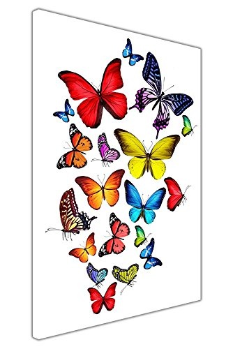 Fliegende bunte Schmetterlinge auf einer gerahmten Leinwand,  Wand-Kunstdruck, Tierbilder, Home-Dekoration für Kinder, 06- A0 - 40" X 30" (101CM X 76CM)