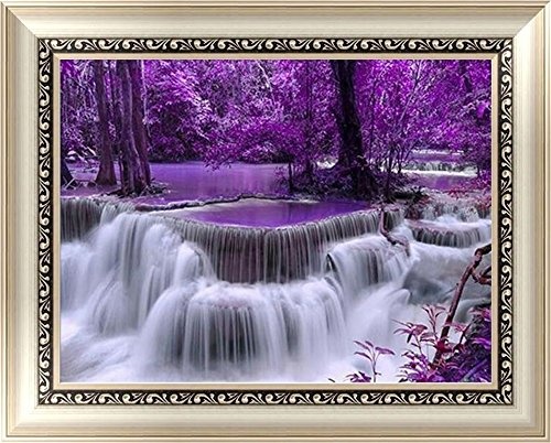 5D DIY Diamond Painting by Numbers Kits, Crystal Embroidery Cross Stitch Rhinestone Mosaic Drawing Art Craft Home Wall Decor, Waterfall 11.8*15.7 Inch