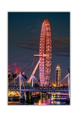 Iconic London Eye bei Nacht auf Rahmen Leinwand Bilder City Prints Art Wand Office Home Dekoration, 06- A0 - 40" X 30" (101cm X 76cm)