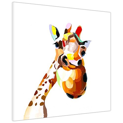 Bunte Happy Giraffe auf Leinwand gerahmt Animal Art Wand Bilder, 05- 34" X 34" (86CM X 86CM)