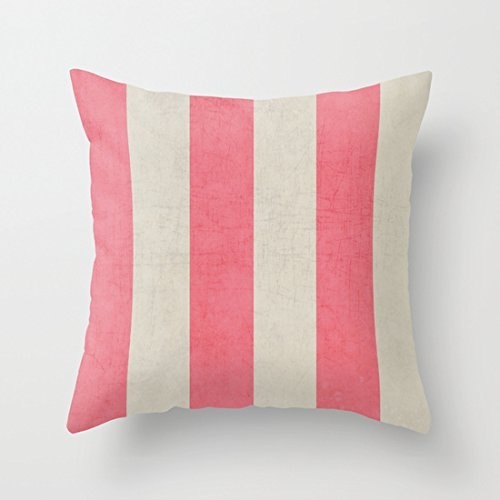Juzijiang Vintage Coral Stripes Canvas Pillow Covers Decorative Accent Pillows with Zip for Sofa16X16 inch