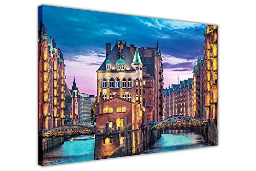 CANVAS IT UP Iconic City View of Hamburg Germany auf Einer Gerahmter Leinwand Bilder Wand Art Prints Home Dekoration Größe: A2-61 x 40,6 cm (60 cm x 40 cm)