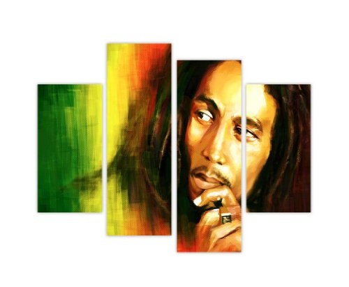Leinwandbild Bob Marley, zeitgenössische Kunst, Heimdekoration, Schlafzimmerdekoration, 4-teilig, Breite : 88,9 cm / 90 cm, Höhe: 71,1 cm / 71 cm, extra breit, moderne Kunst