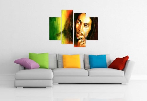 Leinwandbild Bob Marley, zeitgenössische Kunst, Heimdekoration, Schlafzimmerdekoration, 4-teilig, Breite : 88,9 cm / 90 cm, Höhe: 71,1 cm / 71 cm, extra breit, moderne Kunst
