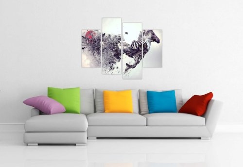 CANVAS IT UP Leinwandbild, abstraktes Bild, wildes Zebra und rote Sonne, Dekoration für Zuhause, 4-teilig, 90 cm breit, 71 cm hoch, extra groß, moderne Kunst