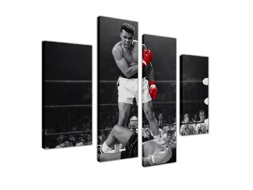 Leinwanddruck, Motiv: Mohammad Ali Boxhandschuhe, groß, 4-teilig, 90 x 71 cm, Rot / Schwarz / Weiß