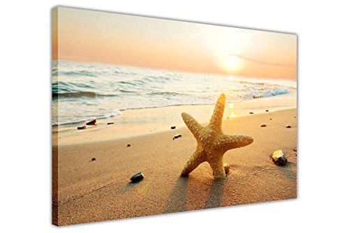 CANVAS IT UP Sonnenuntergang auf Strand mit Fisch Stern gerahmt Wand Art Impressions auf Leinwand, Motiv Home Deco Fotos, 06-24" X 20" (60CM X 50CM)