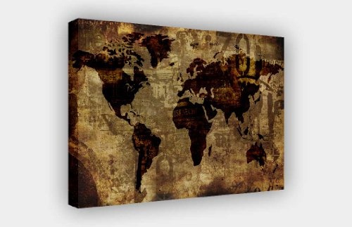 CANVAS IT UP Vintage braun World Atlas Map Kunstdruck auf Leinwand Art Wand Bilder Retro Premium