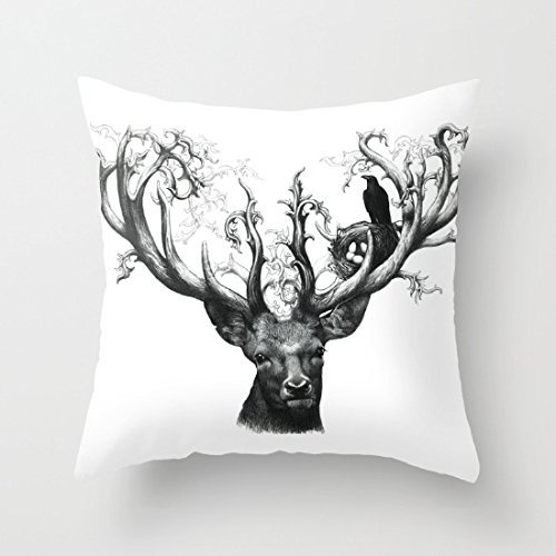 Juzijiang Deer Vintage Canvas Throw Pillow Covers Cushion...