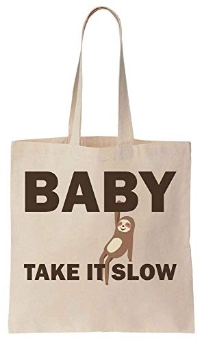 Finest Prints Baby Take It Slow Lazy Sloth Cotton Canvas Tote Bag